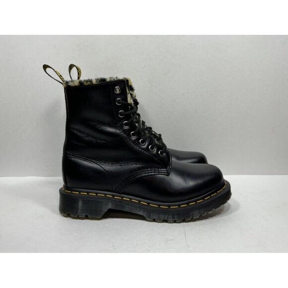 Dr. Martens 1460 Serena Leo Boots Women's Size 6 Black Faux Leopard Fur Lined